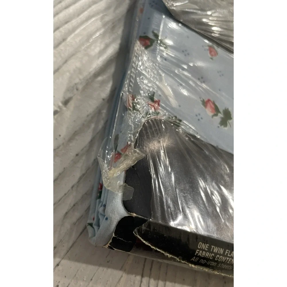 Vtg New Ralph Lauren Calico Rose‎ Blue  TWIN Flat Sheet  Floral Cottagecore NIP
